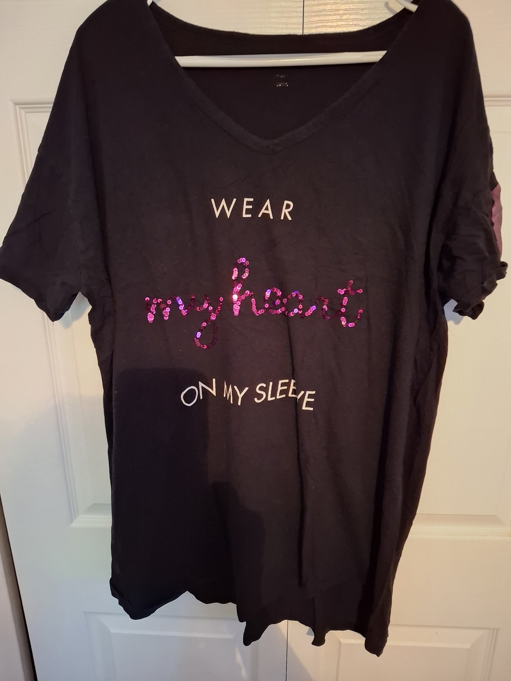 Womens Plus Size Black 'Wear My Heart On My Sleeve' Sequin Tee